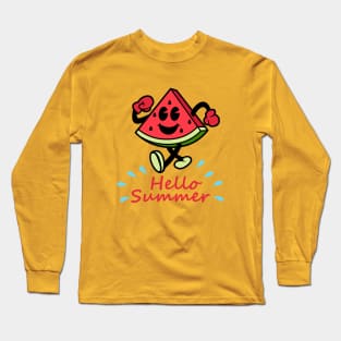 Hello Summer With Water Retro Watermelon Long Sleeve T-Shirt